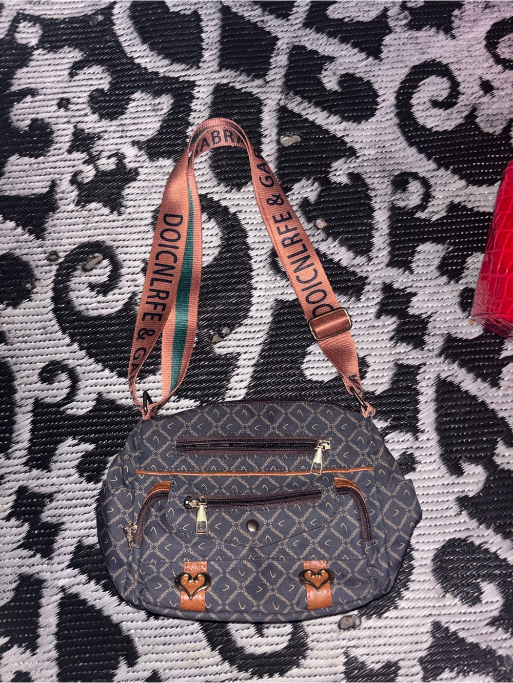 Black Patterned Crossbody Bag